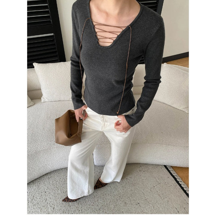 Damen Langarmshirt mit modischem Schnürdesign Drune