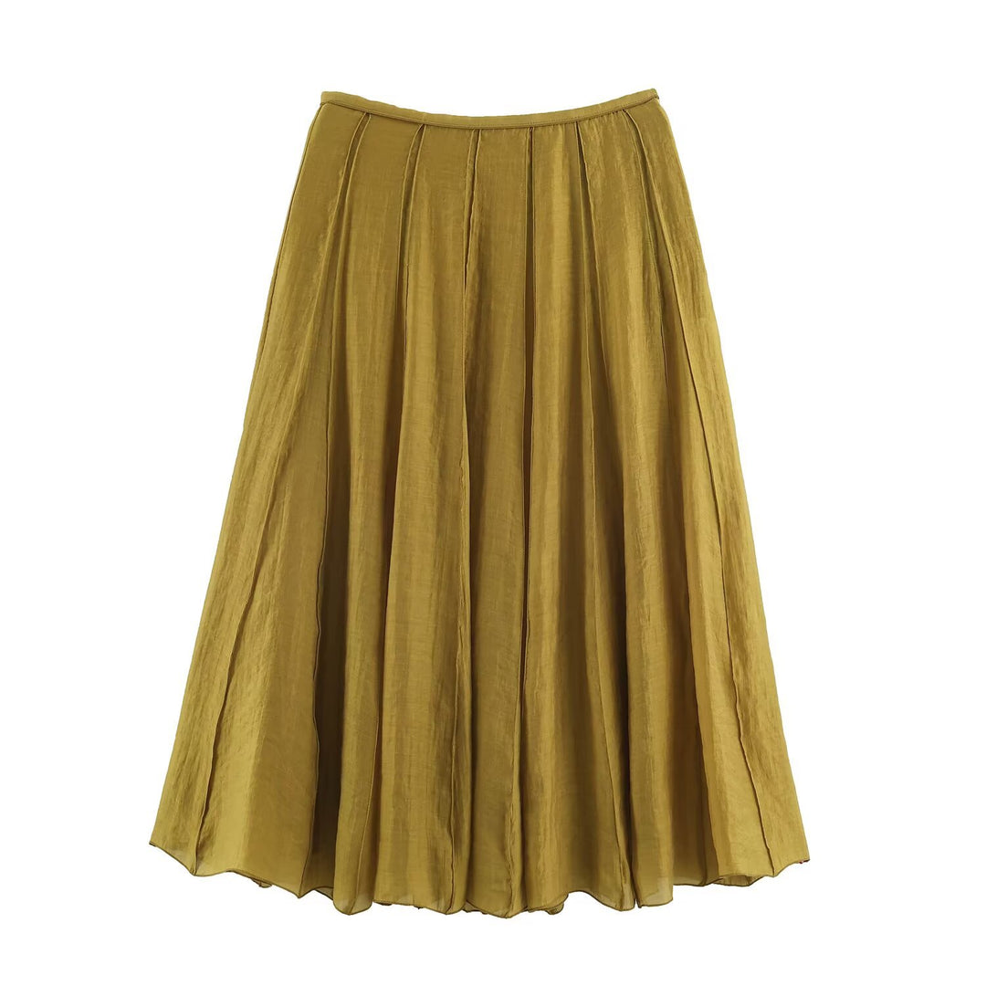 Damen Langer Plissee Maxirock mit Chiffonlage und seitlichem Reißverschluss Drune