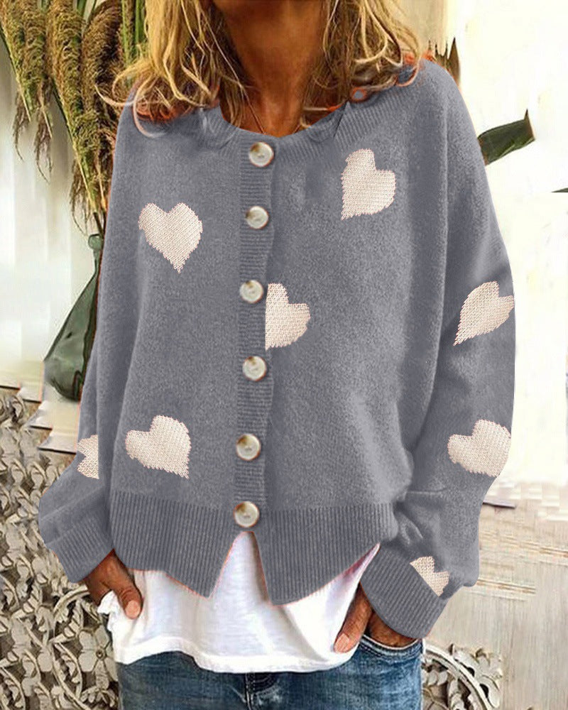 Damen Strickjacke mit Herzmuster und Knopfleiste Drune