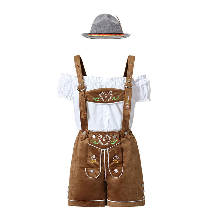 Damen nan Trachten-Latzhose Shorts mit filigraner Stickerei und verstellbaren Trägern Drune