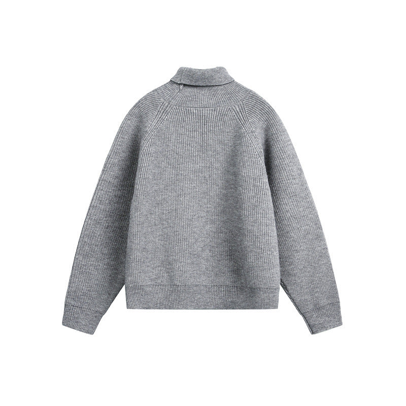 Unisex Rollkragenpullover aus grobem Rippstrick mit Raglanärmeln und geradem Saum Drune