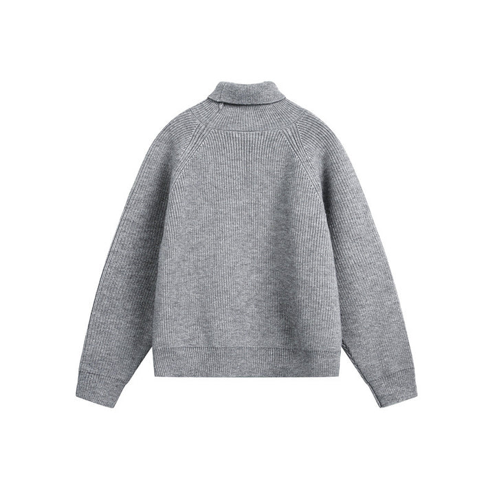 Unisex Rollkragenpullover aus grobem Rippstrick mit Raglanärmeln und geradem Saum Drune
