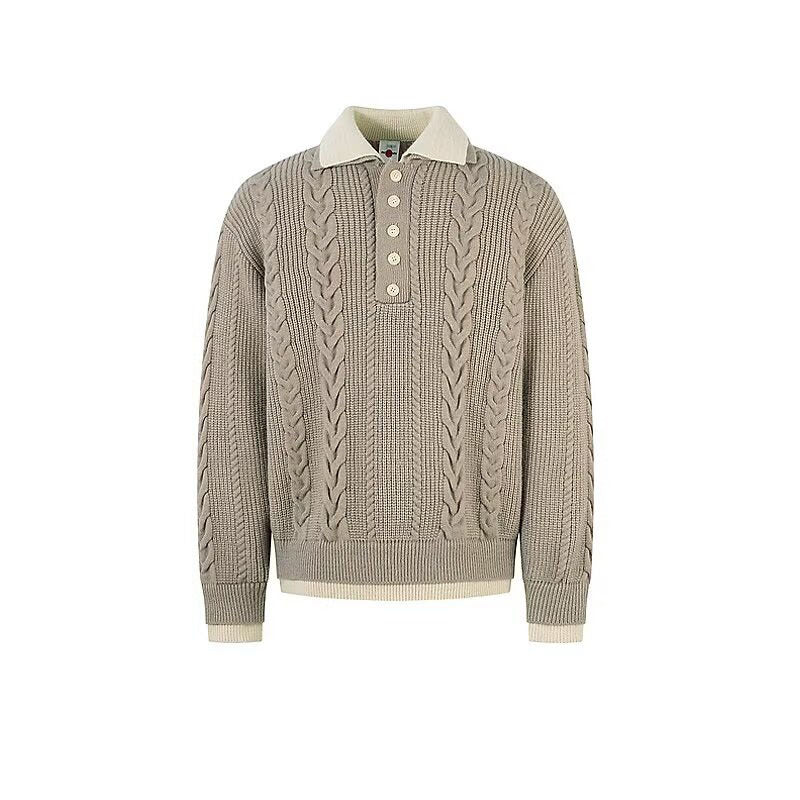 Herren Grobstrickpullover mit Stehkragen und Knopfleiste Drune