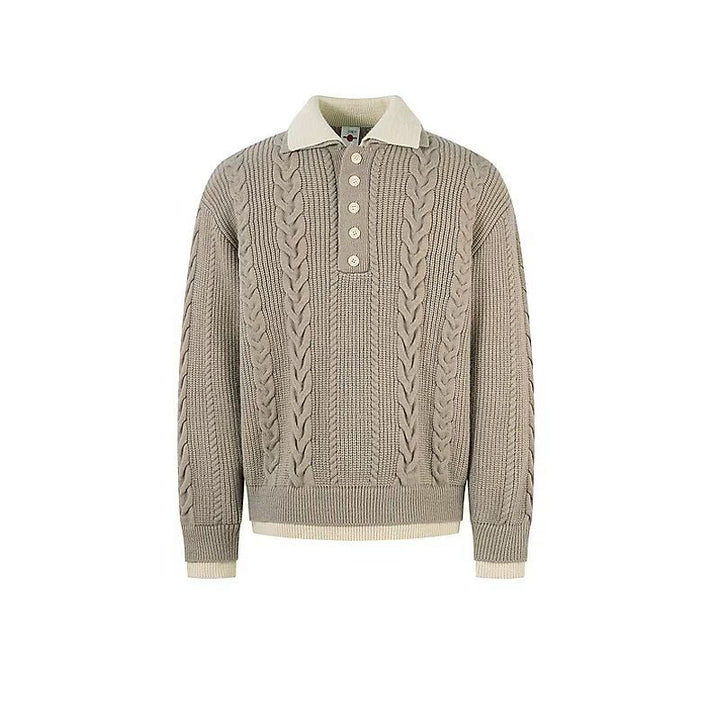 Herren Grobstrickpullover mit Stehkragen und Knopfleiste Drune