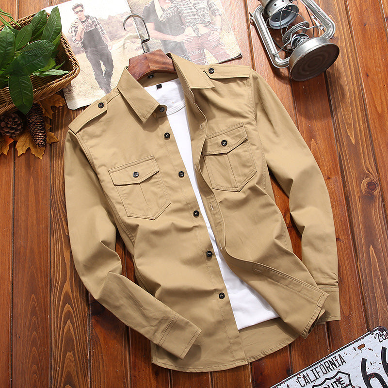 Herren Military-Hemdjacke mit Schulterklappen und Pattentaschen Drune