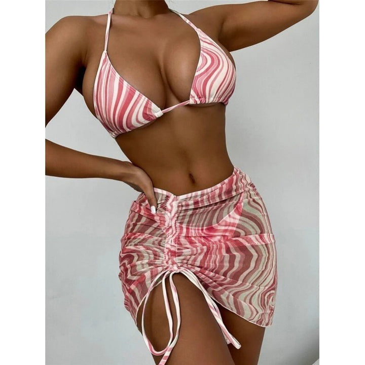 Damen Triangel-Bikini mit stylischem Wickelrock und verstellbaren Trägern Drune