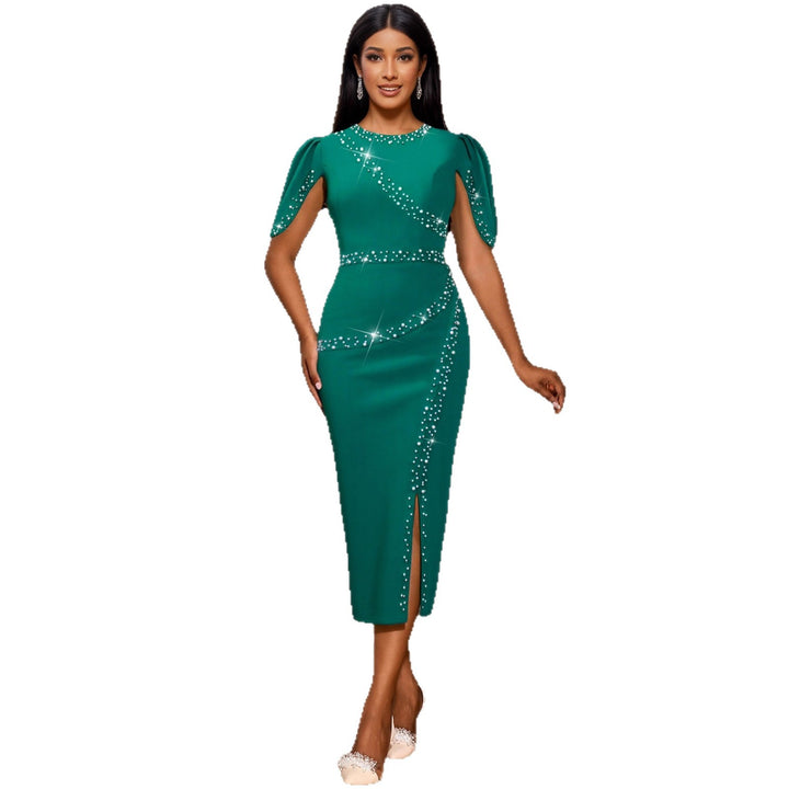 Damen Chic Glamour Kleid mit asymmetrischem Schlitz und funkelnden Strassdetails Drune