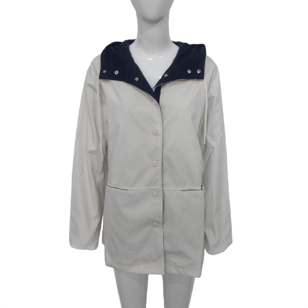 Damen Wasserabweisende Kapuzenjacke mit Druckknopf-Front, Tunnelzug und Eingrifftaschen Drune