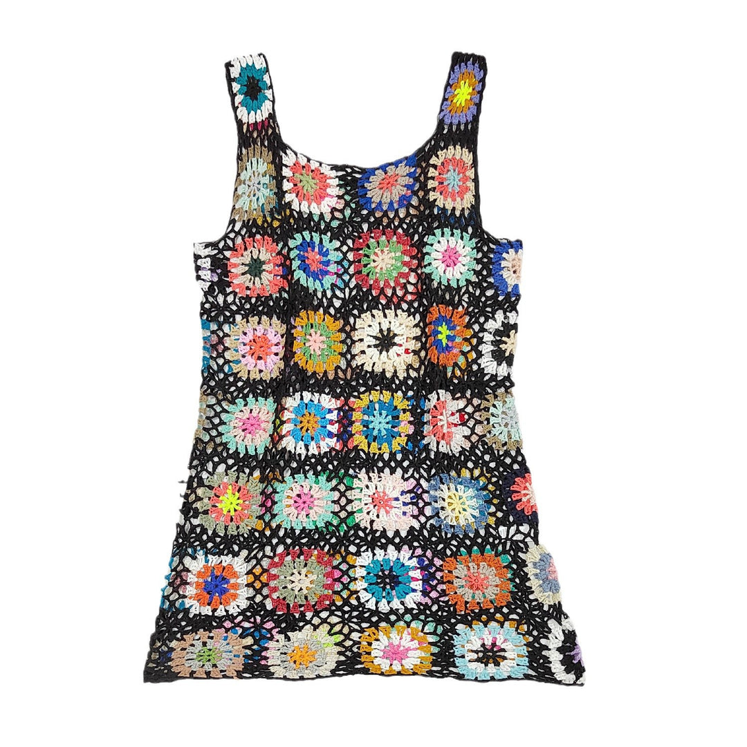 Damen luftiges Häkelkleid mit buntem Granny-Quadrat-Muster Drune