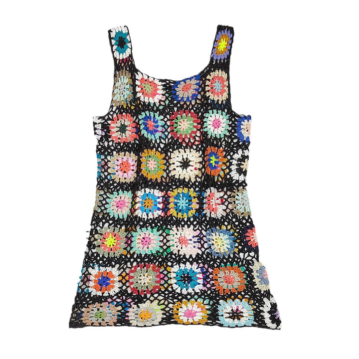 Damen luftiges Häkelkleid mit buntem Granny-Quadrat-Muster Drune