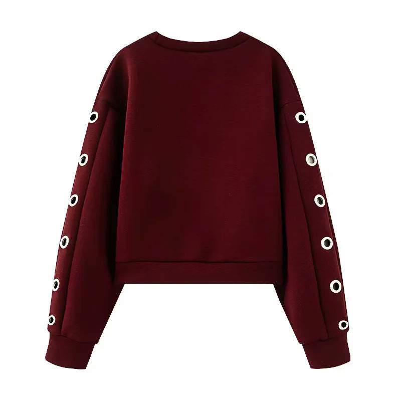Damen nan kurzes Oversize Sweatshirt mit dekorativen Metallösen an den Ärmeln Drune