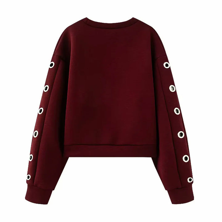 Damen nan kurzes Oversize Sweatshirt mit dekorativen Metallösen an den Ärmeln Drune