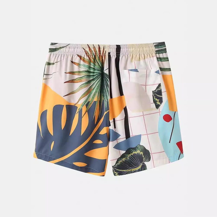 Herren Freizeit Hemd und Shorts Set mit farbenfrohem Pflanzenmuster Drune