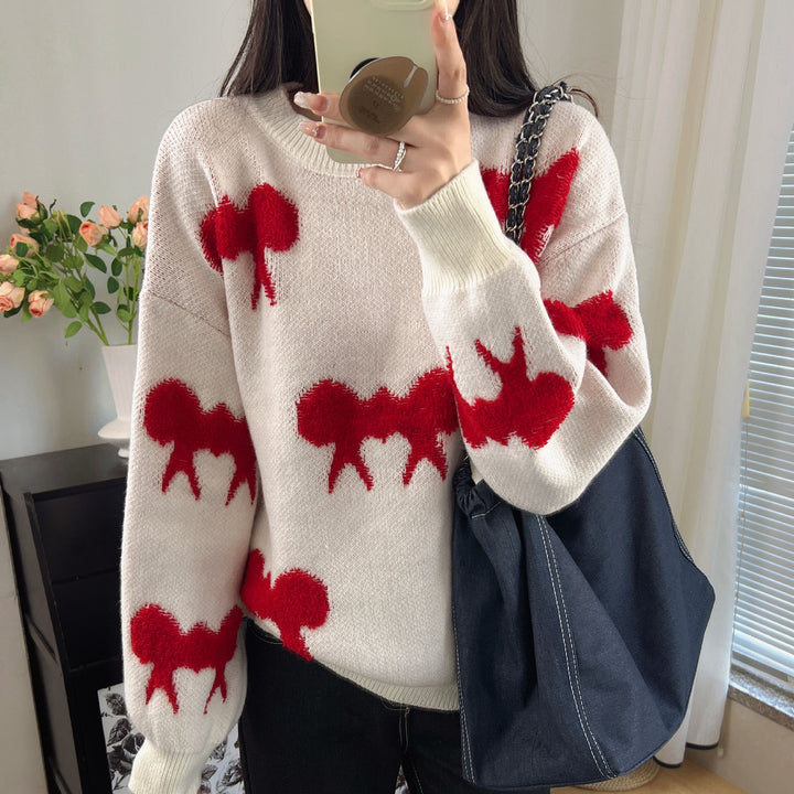 Damen Gemusterter Pullover mit stylischem Tiermotiv und lässigem Schnitt Drune