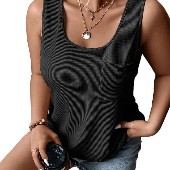 Damen lockeres Knoten-Tanktop mit breiten Trägern und Brusttasche Drune