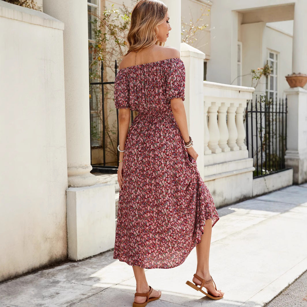 Damen Off-Shoulder Maxi-Kleid mit floralen Akzenten Drune
