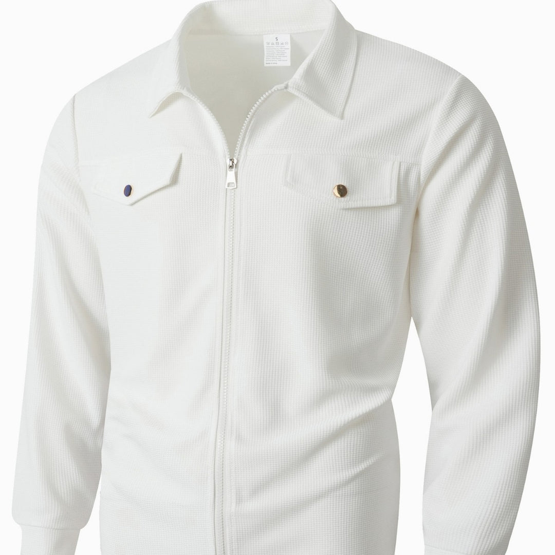 Herren strukturierte Overshirt-Jacke mit Waffelstruktur, Pattentaschen und verdecktem Reißverschluss Drune