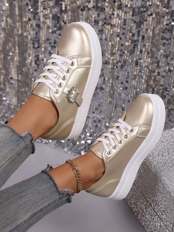 Damen modische Plateausneakers aus hochwertigem mit dekorativem Kristallbesatz Drune