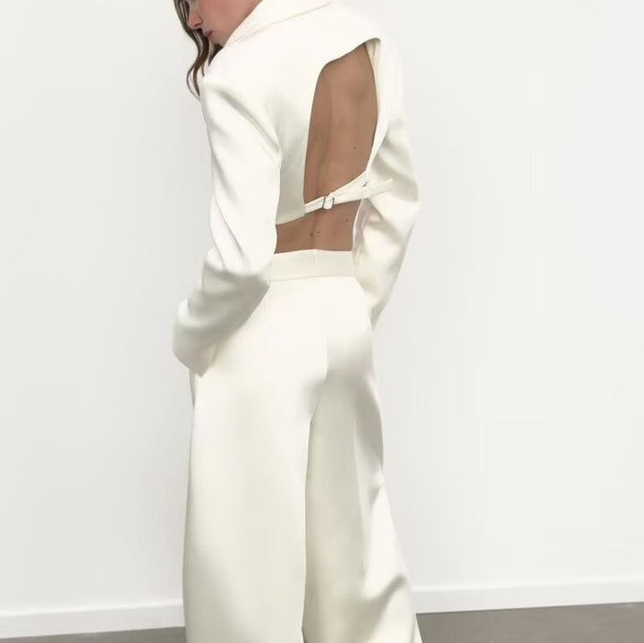 Damen Cropped-Kurzblazer mit abgerundetem Saum und Reverskragen Drune
