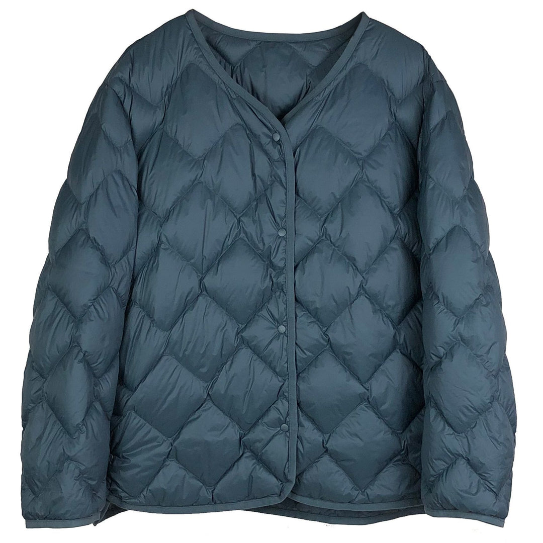 Damen Gesteppte Kurzjacke mit Diamantsteppung, Rundhalsausschnitt und Druckknöpfen Drune