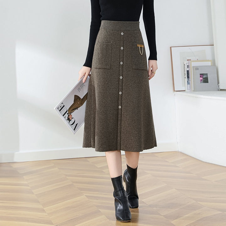 Damen Eleganter, gefütterter Knopf-Midirock Drune