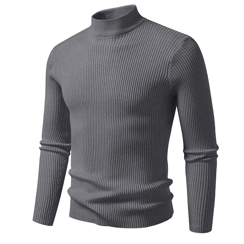 Herren Rippstrick-Mockneck-Pullover schmaler Schnitt thermischer Feinstrick Drune