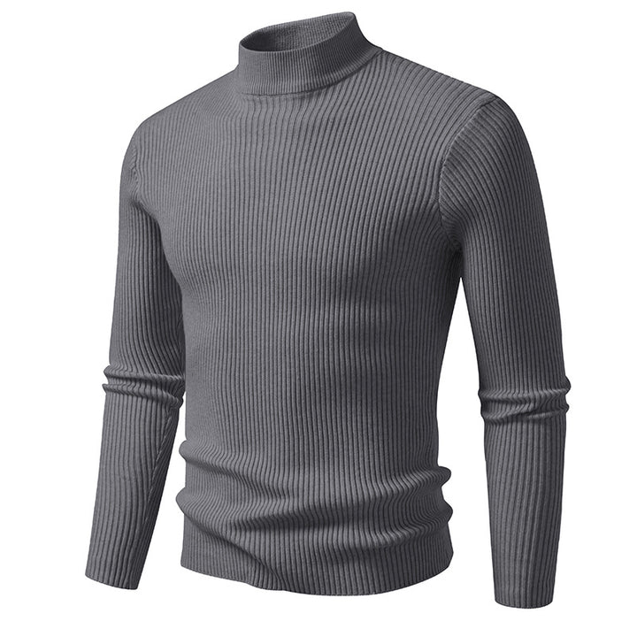 Herren Rippstrick-Mockneck-Pullover schmaler Schnitt thermischer Feinstrick Drune