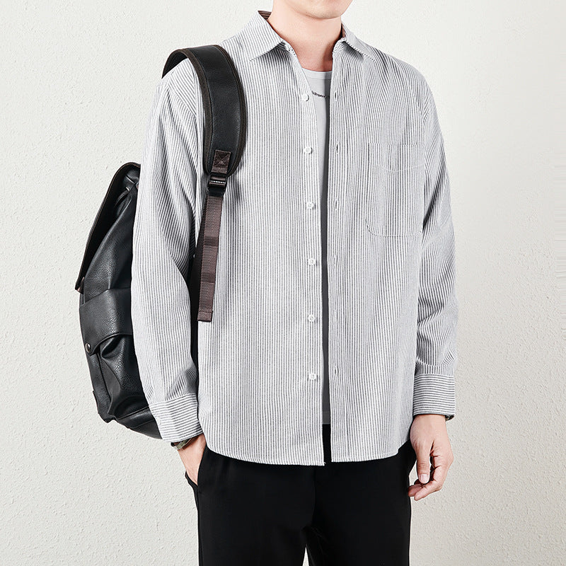 Herren Gestreiftes Oversize-Freizeithemd aus Baumwollmischung mit Brusttasche Drune