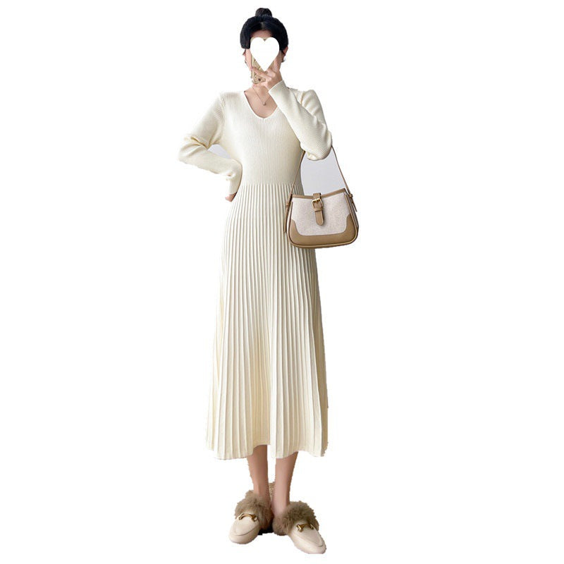 Damen Maxikleid mit Rippstruktur und elegantem V-Ausschnitt Drune
