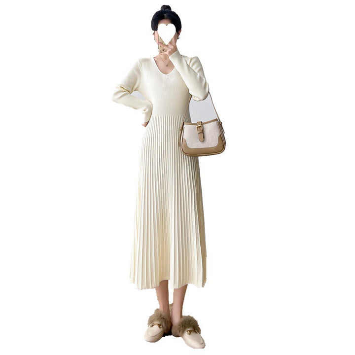 Damen Maxikleid mit Rippstruktur und elegantem V-Ausschnitt Drune