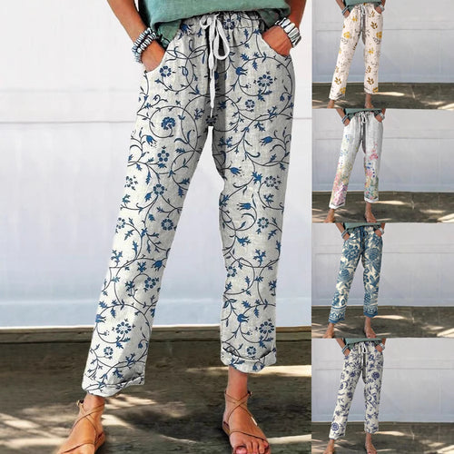 Damen Blütenbedruckte Chinohose Drune