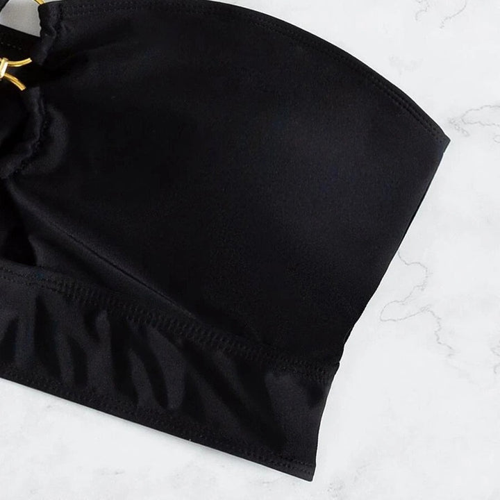 Damen Bandeau-Bikini-Oberteil mit dekorativem Ring und Raffung Drune