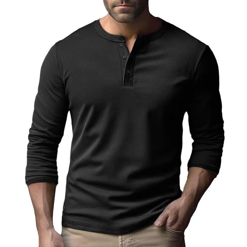 Herren Langarm-Henley-Shirt mit durchgehendem Knopfverschluss und softer Baumwollmischung Drune