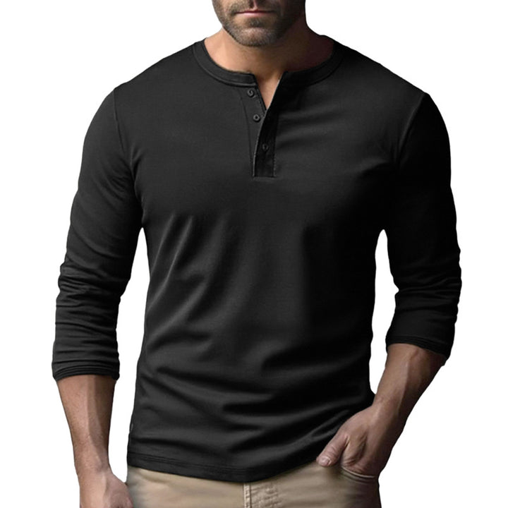 Herren Langarm-Henley-Shirt mit durchgehendem Knopfverschluss und softer Baumwollmischung Drune