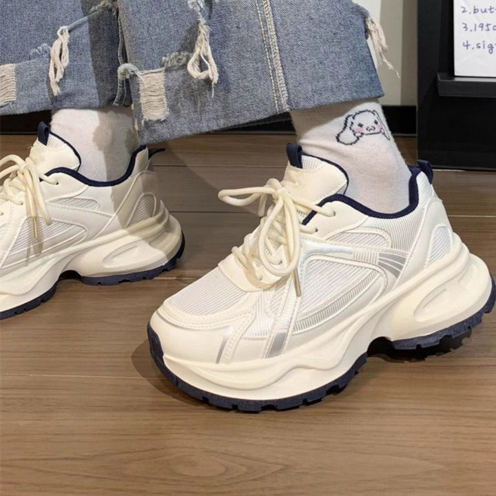 Damen Retro-Chunky-Sneaker mit extraweicher Keil-Plateau-Sohle und gepolstertem Komfortkragen Drune