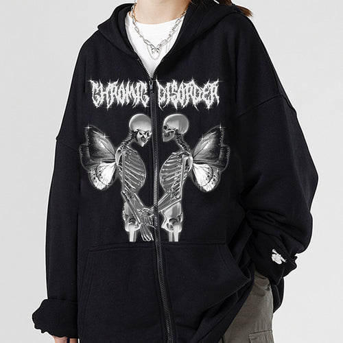 Damen nan Kapuzenjacke mit durchgehendem Reißverschluss und Rippenherz-Print Drune