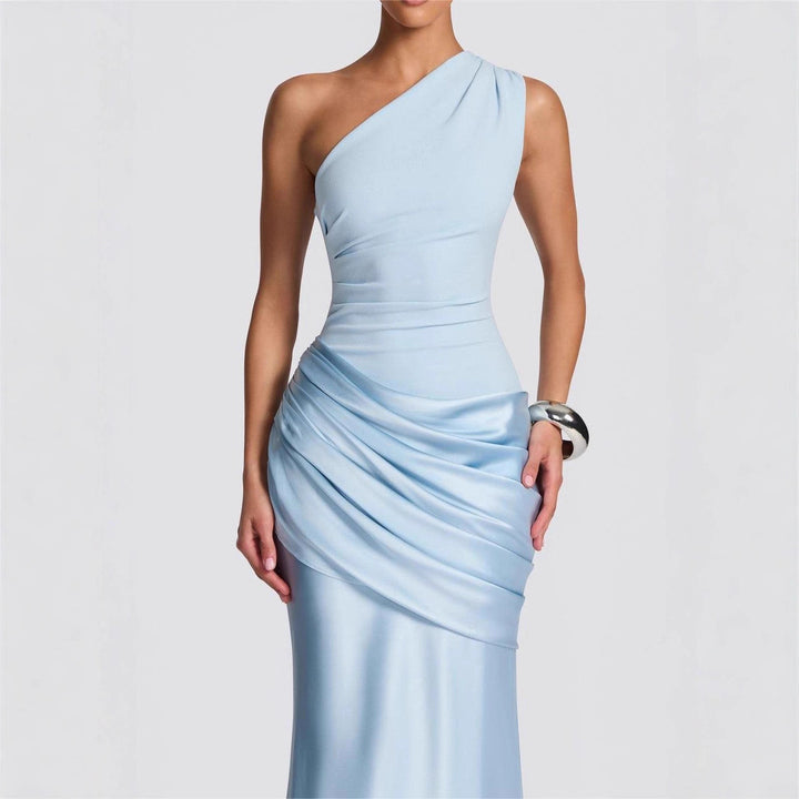 Damen Elegantes One-Shoulder Maxikleid mit raffinierten Drapierungsdetails Drune