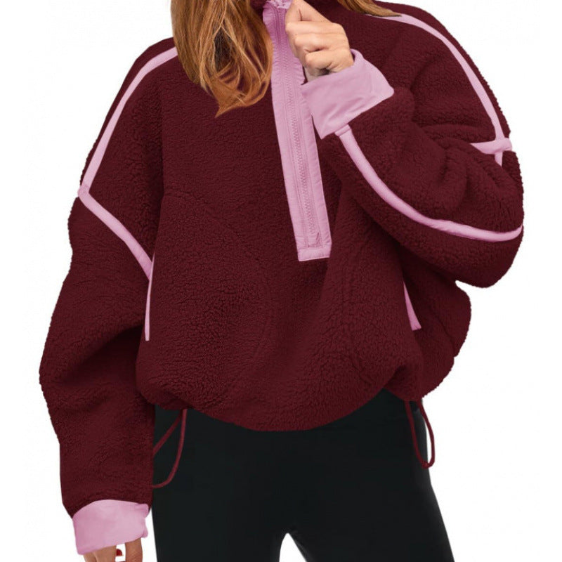 Damen Fleecpullover mit halbem Reißverschluss und kontrastierenden Ärmeln Drune