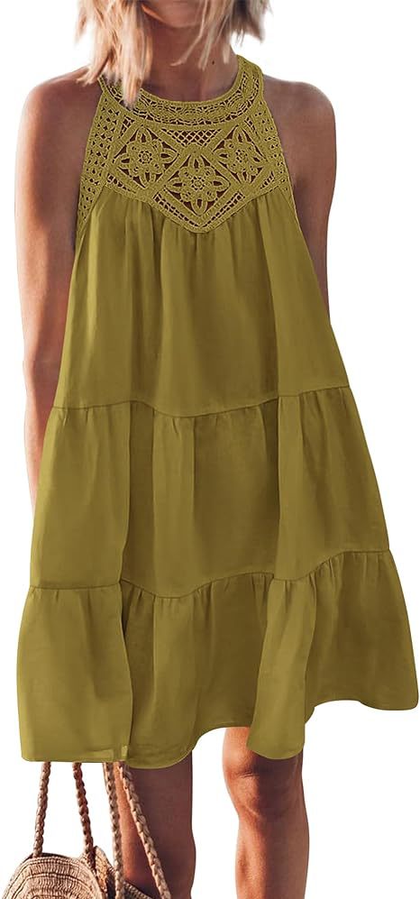 Damen Luftiges Sommerkleid mit Spitzenbesatz und weit geschnittenem Saum Drune