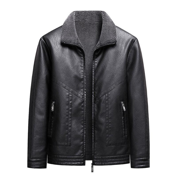 Herren Elegante Kunstlederjacke mit hohem Kragen Drune