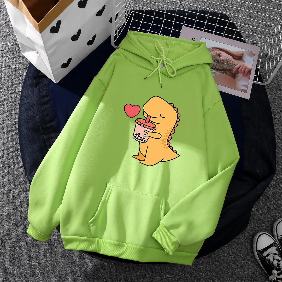 Damen nan niedlicher Kapuzenpullover mit Kängurutasche, oversized Schnitt und Bubble‑Tea Corgi-Print Drune