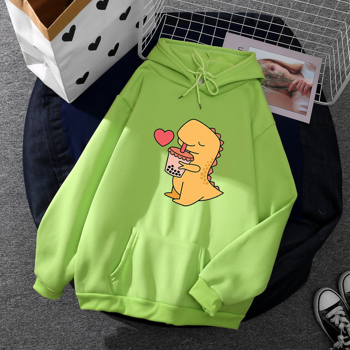 Damen nan niedlicher Kapuzenpullover mit Kängurutasche, oversized Schnitt und Bubble‑Tea Corgi-Print Drune