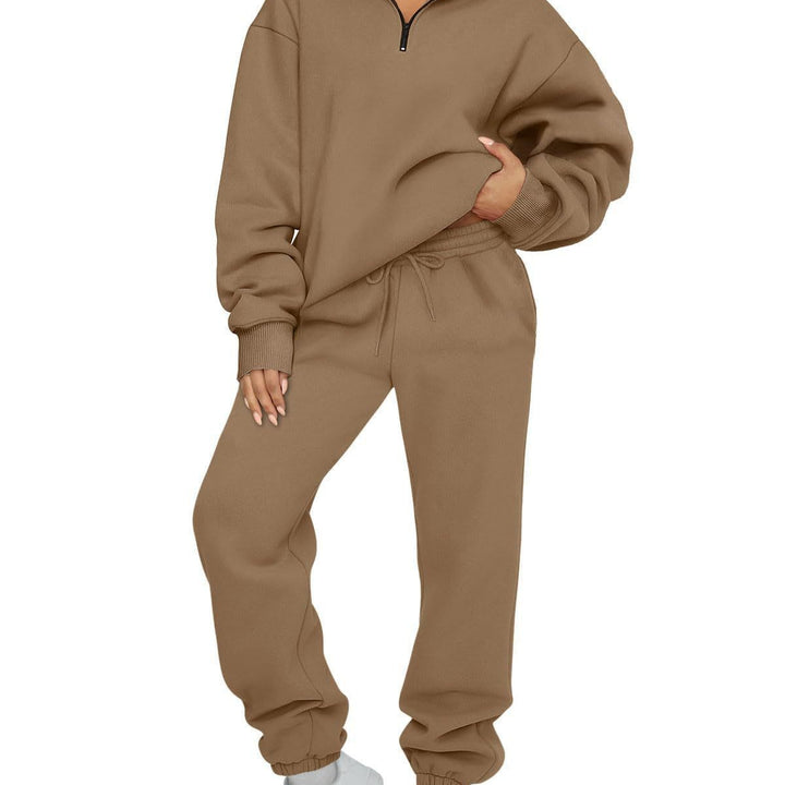 Damen nan oversized Sweatshirt Jogginghose Set mit Reißverschlusskragen Drune