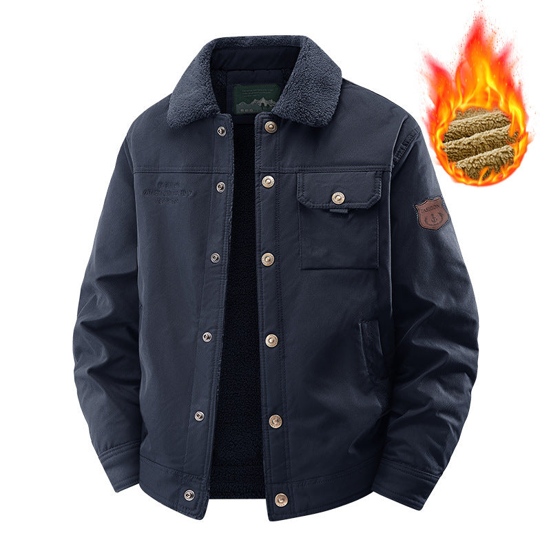 Herren nan gefütterte Canvas-Jacke mit Sherpa-Kragen, wärmendem Teddyfutter und funktionalen Brusttaschen Drune