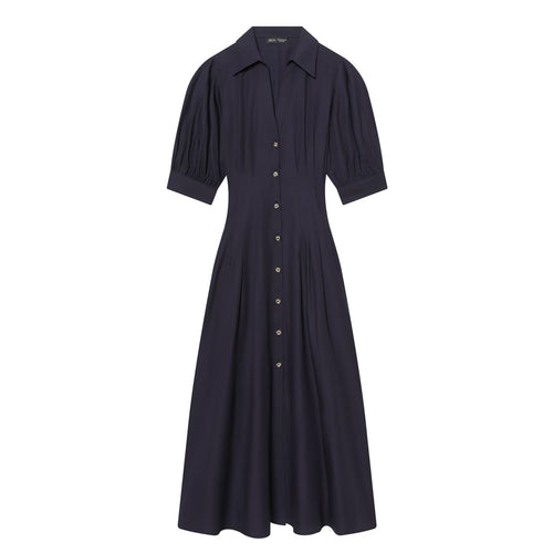 Damen Hemdblusenkleid mit taillierter Passform, Puffärmeln und durchgehender Knopfleiste Drune