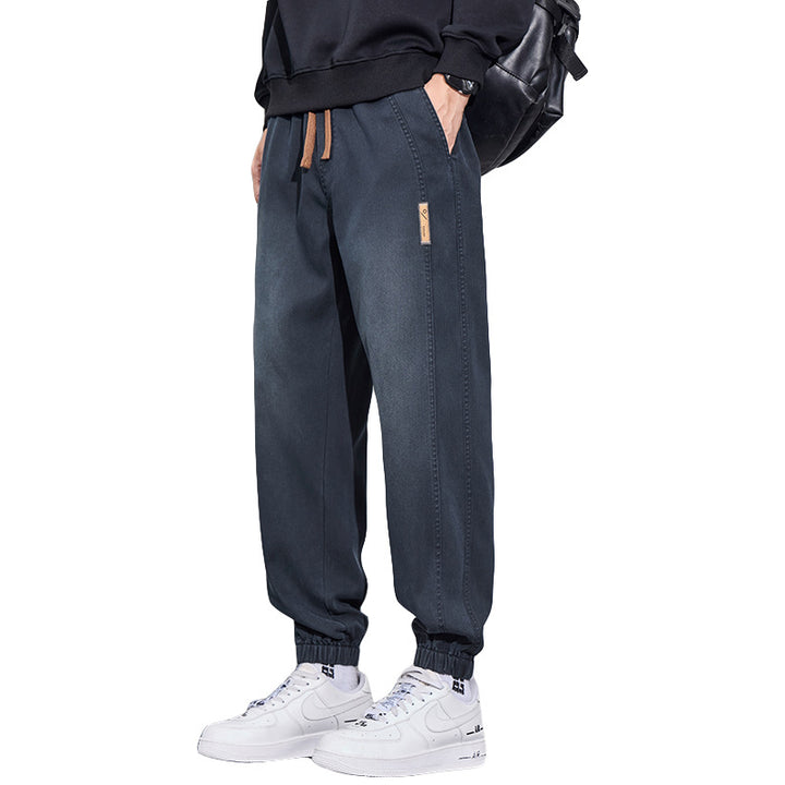 Herren Relaxed-Fit Jogginghose im Denim‑Look mit elastischem Bund, Tunnelzug und geripptem Beinabschluss Drune