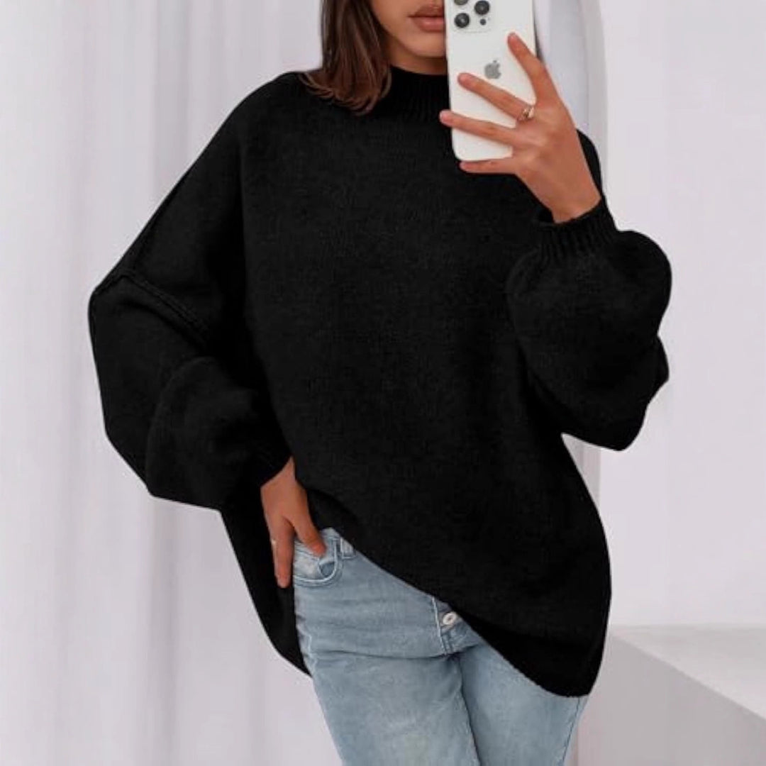 Damen Oversize-Strickpullover mit Stehkragen und Ballonärmeln Drune