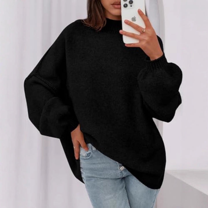 Damen Oversize-Strickpullover mit Stehkragen und Ballonärmeln Drune