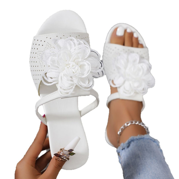 Damen Wedge-Pantoletten mit floralen Applikationen und perforierten Details Drune