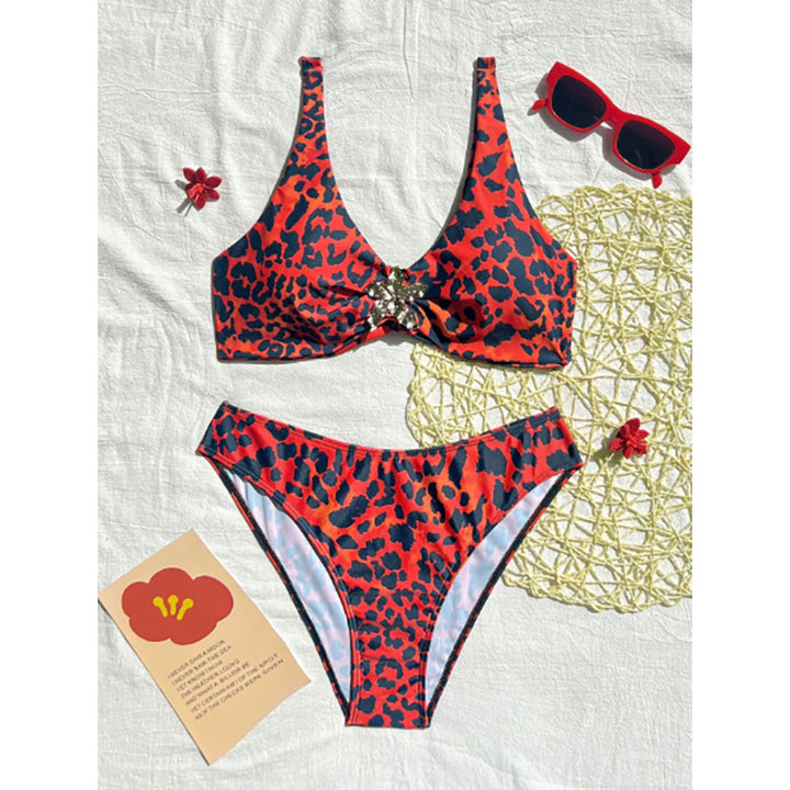 Damen Bandeau-Bikini mit glitzerndem Akzent und animalischem Muster Drune